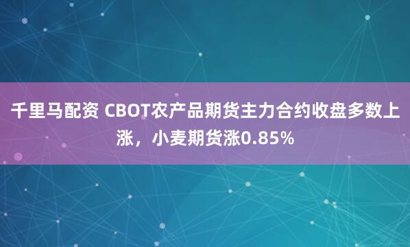 千里马配资 CBOT农产品期货主力合约收盘多数上涨，小麦期货涨0.85%