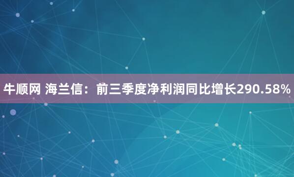牛顺网 海兰信:前三季度净利润同比增长290.58%